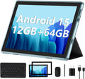 ECOPAD Android 15 Tablet, 10 Inch Tablets with Keyboard Mouse 12GB RAM + 64GB ROM +1TB Expand, 2 in 1 Tableta with WiFi 6 / Bluetooth/GMS Certified/IPS Touch Screen, Blue Set
