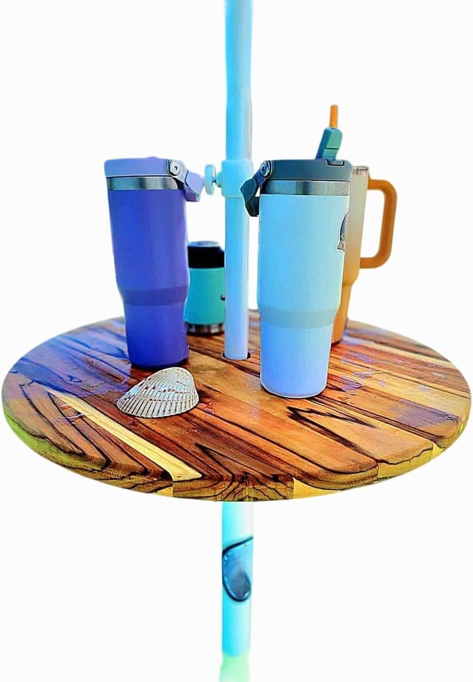 – Premium Portable Beach Umbrella Table System – 24" Teak Table with Adjustable Standpipe & Umbrella Included.