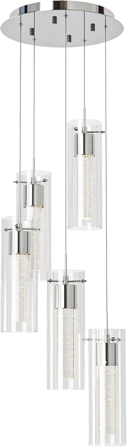 Tawson Alice 5-Light Chandelier Pendant Ceiling Light, Integrated Led and Bubble Glass, for Kitchen Island, Hallway, Entryway, Passway, Dining Room, Bedroom, Balcony Living Room