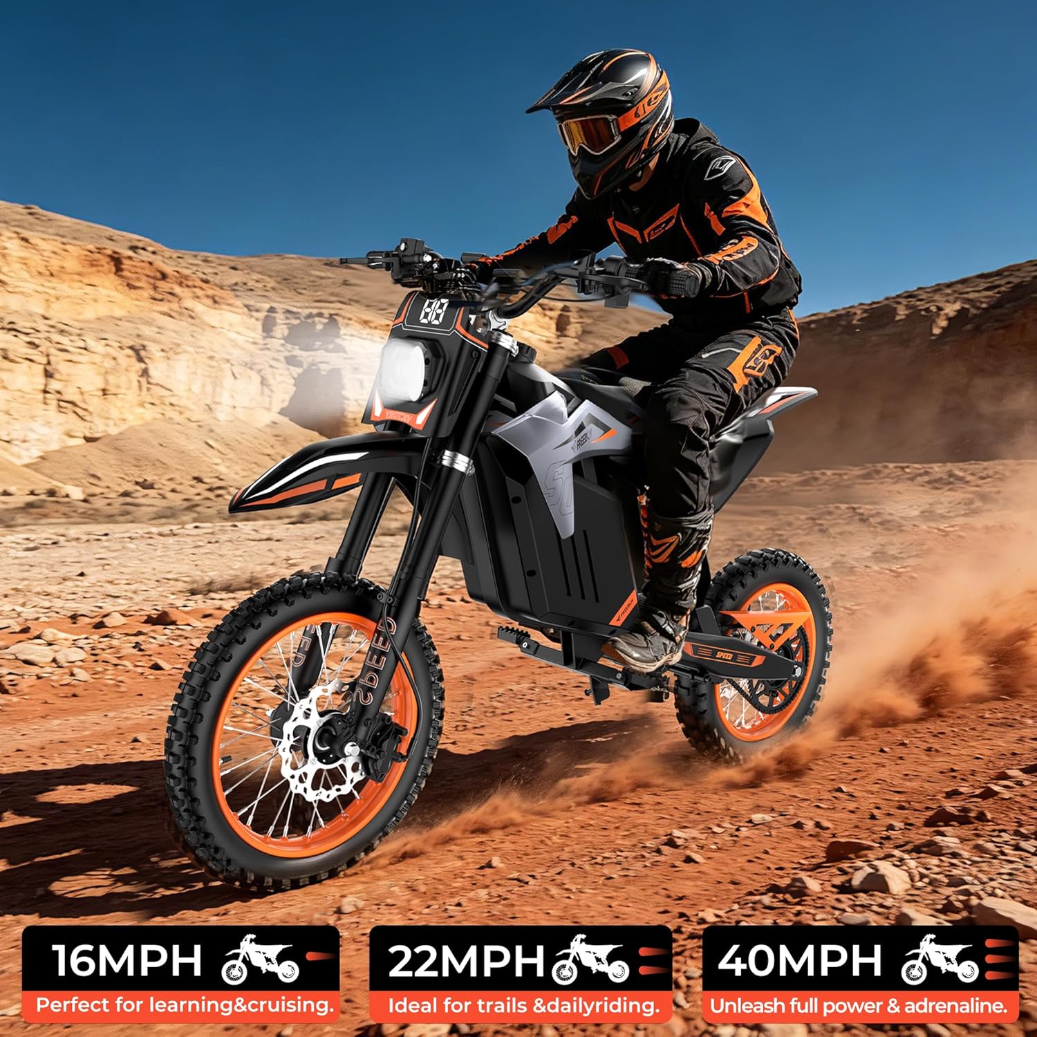 VAXEN Electric Dirt Bike for Teens & Adults, Motor 3500W Peak Mid-Drive, 40 Mph Max Speed, 48V 30AH Bttery E-Bike with 50 Miles Max Range, Off-Road E Dirt Bike with Hydraulic Nitrogen