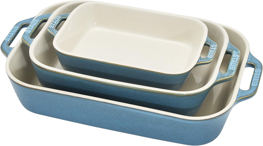 Staub Ceramic 3-pc Rectangular Baking Dish Set - Rustic Turquoise