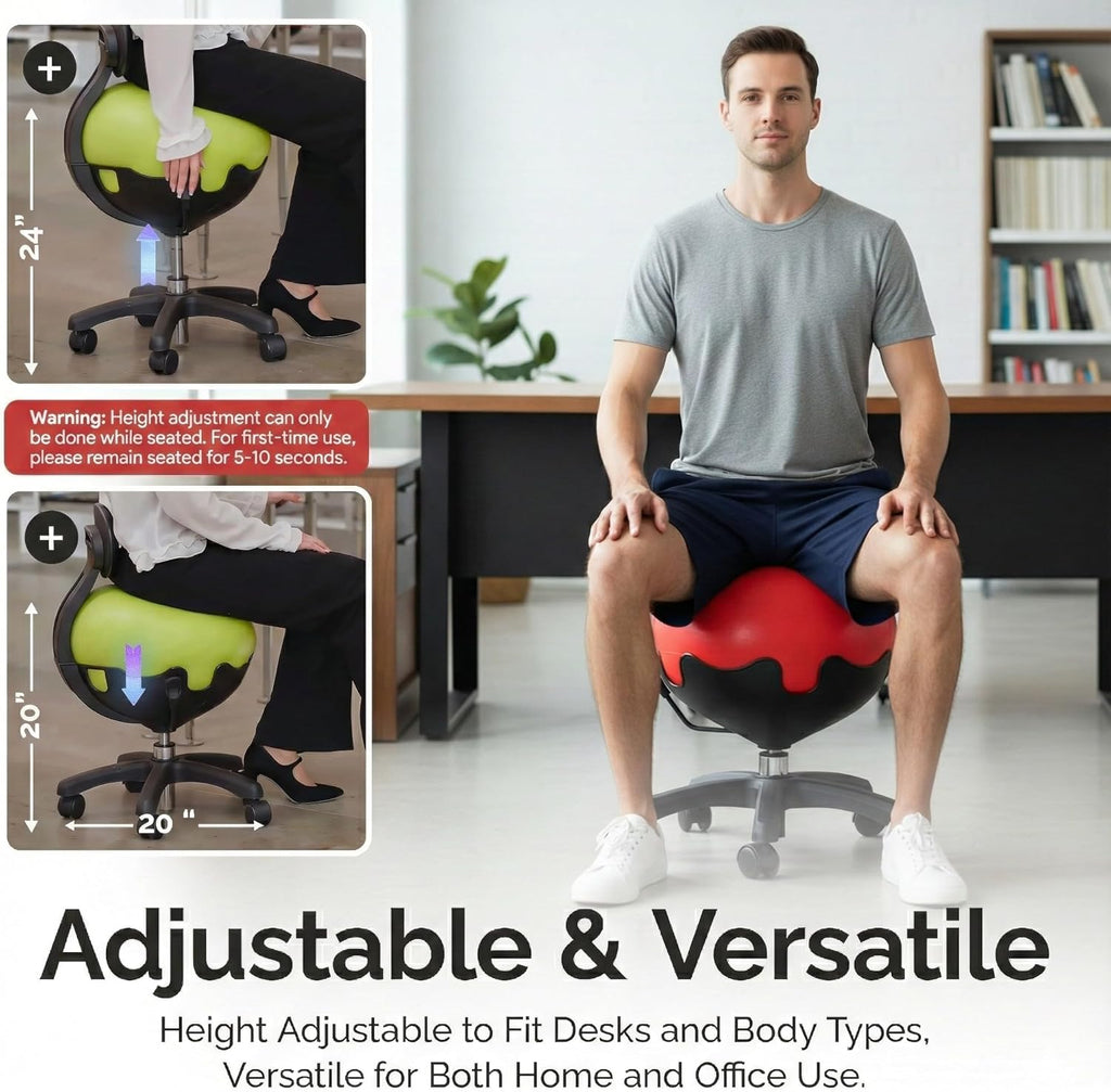 Aeromat Elite Yoga Ball Chair for Office & Home 250lbs Cap – Ergonomic Balance Ball Desk Chair w/Lockable Wheels,Adjustable Height, Anti-Burst Removable Ball, Back Support for Posture & Core Relief