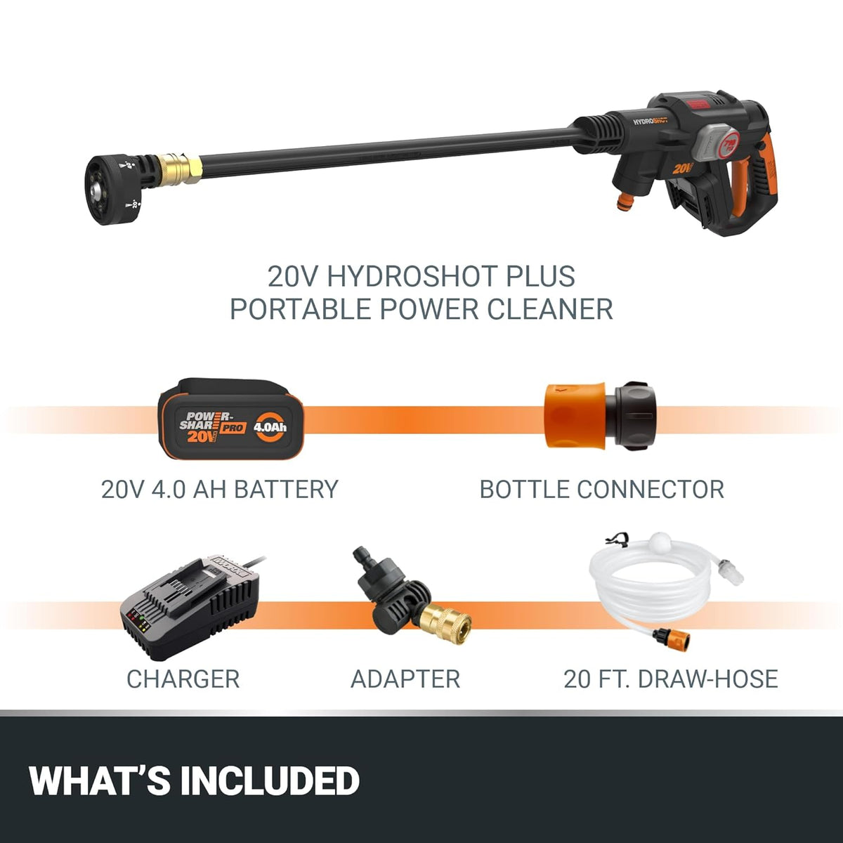 Worx NitroHydroshot20V 710PSI Light-DutyElectric Pressure Washerwith Brushless Motor Cordless, Lightweight, 5-in-1Portable Power Cleaner, Power Share Compatible – Battery & Charger Included