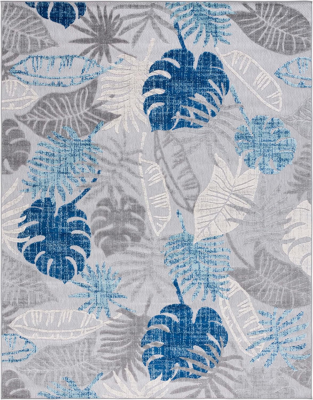 SAFAVIEH Washable Rug Outdoor Cabana Collection - 8' x 10', Grey & Blue, Non-Shedding & Easy to Clean, Ideal for Patio, Backyard, Mudroom (CBN831F)