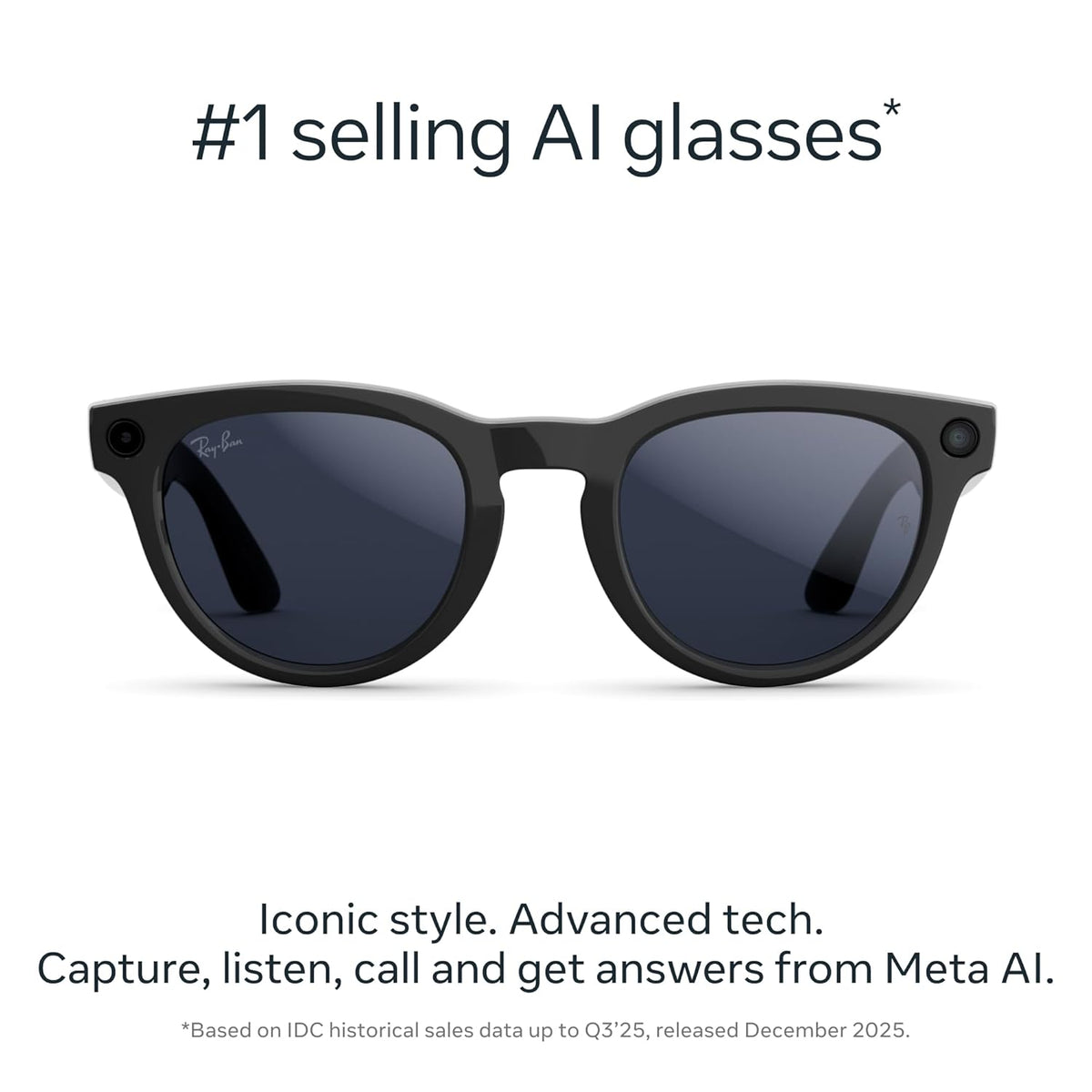 Ray-Ban Meta (Gen 2), Headliner, Shiny Black | Smart AI Glasses for Men, Women — 2x Battery Life — 3K Ultra HD Resolution — 12 MP Ultra-Wide Camera, Audio, Video — Transitions® Sapphire Lenses