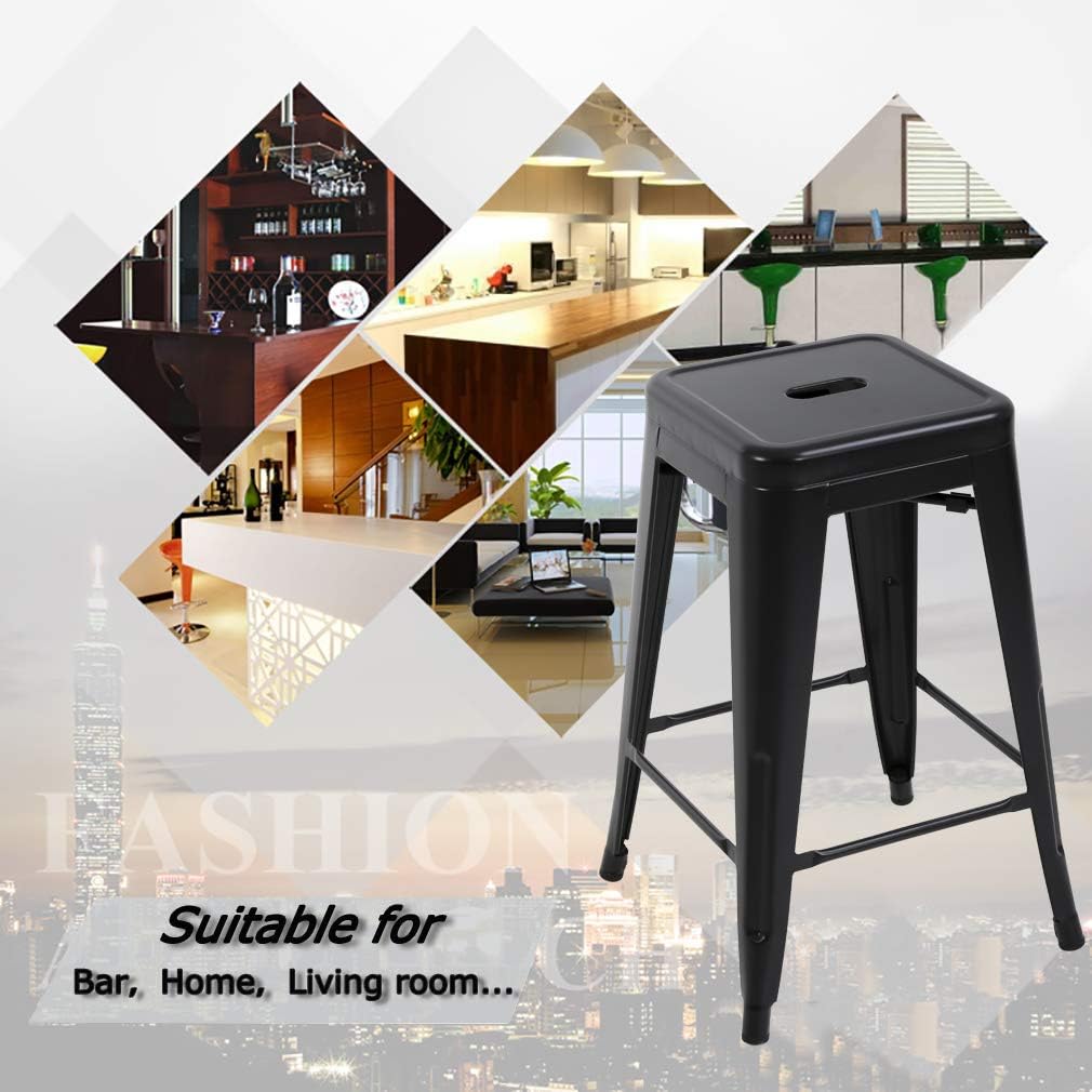 FDW Bar Stools Set of 4 Counter Stool Metal Bar Stools 30 Inches Height Industrial Bar Chairs Patio Stool Stackable Modern Backless Indoor Outdoor Metal Bar Stool Kitchen Stools Chairs,Black