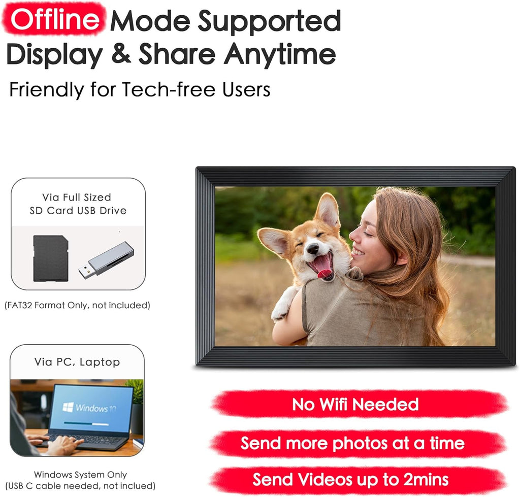 Digital Picture Frame, Frameo 15.6 inch Large Digital Photo Frame WiFi, 1920 * 1080 IPS FHD Touchscreen, 32GB Storage, Instant Share Photo Video, Gift for Mom