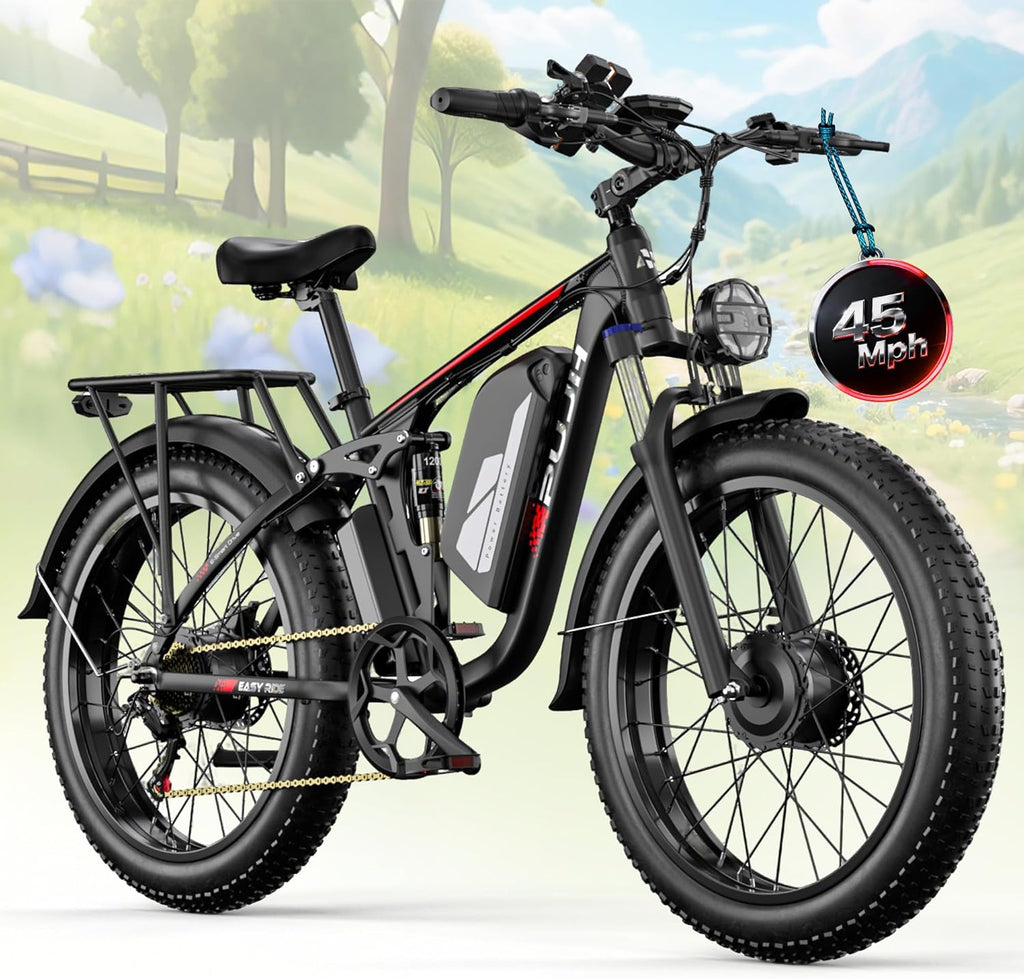 Peak 6000W Dual Motor Electric Bike,60V 1200Wh Removable Battery & 110Nm Torque,Fast Ebike for Adults,Max 45MPH & 100-Mile Range,24" Fat Tire Electric Bicycle for Snow Commuter Riding E-Bikes