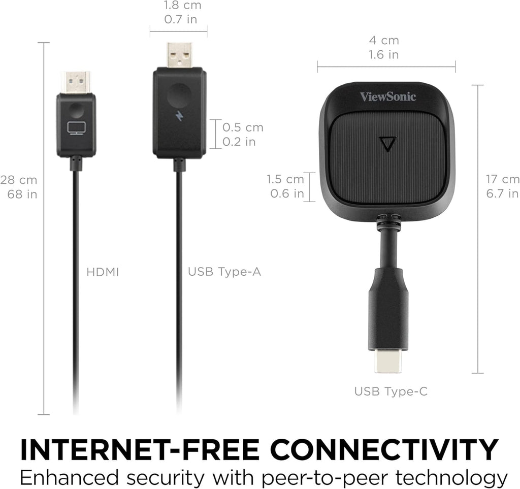 ViewSonic ViewShare WPD-900 Wireless Presentation System with 1080p Full HD, Miracast, and AirPlay Support, USB-C, HDMI, and USB Inputs for Instant One-Click Screen Sharing