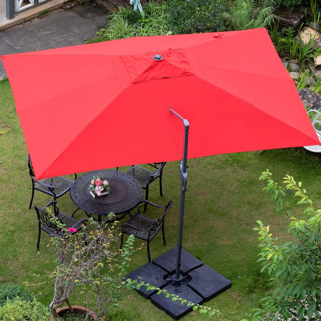 Sunnyglade 10x13Ft Cantilever Patio Umbrella Rectangular Deluxe Offset Umbrella 360°Rotation & Integrated Tilting System Patio Hanging Umbrella for Market Garden Deck Pool Backyard Patio(Red)