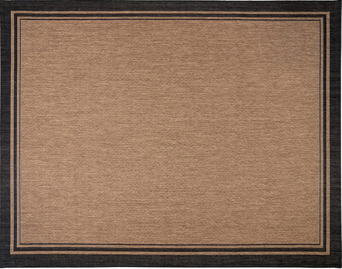 Gertmenian Indoor/Outdoor Flatweave Area Rug - 5x7 Standard, Stain & UV Resistant, Ideal For Deck, Patio, Poolside, Mudroom - Simple Border, Black Tan, 21490