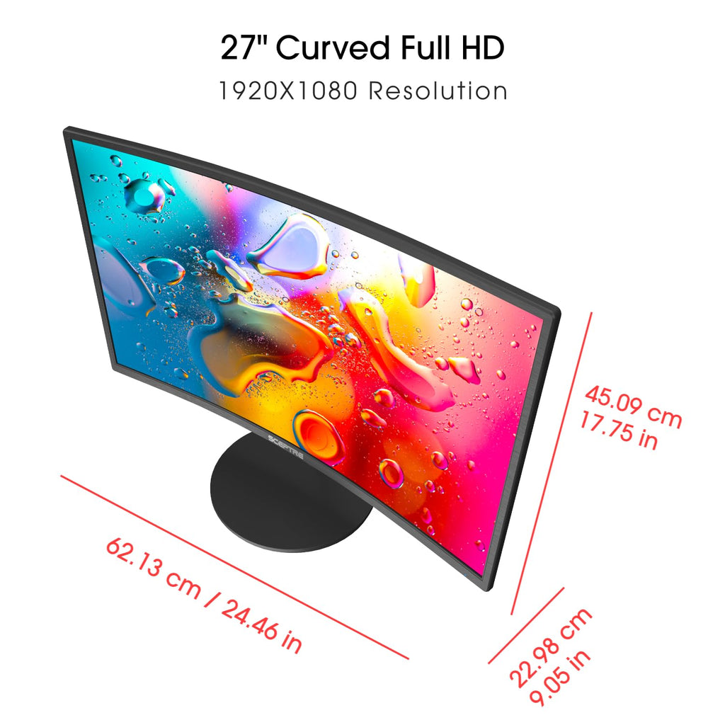 Sceptre Curved 27-inch Prime Monitor up to 100Hz 1080p, HDMI x2, VGA, 99% sRGB, Built-in Speakers, R1500, Machine Black 2025 (C275W-1920RN Series)