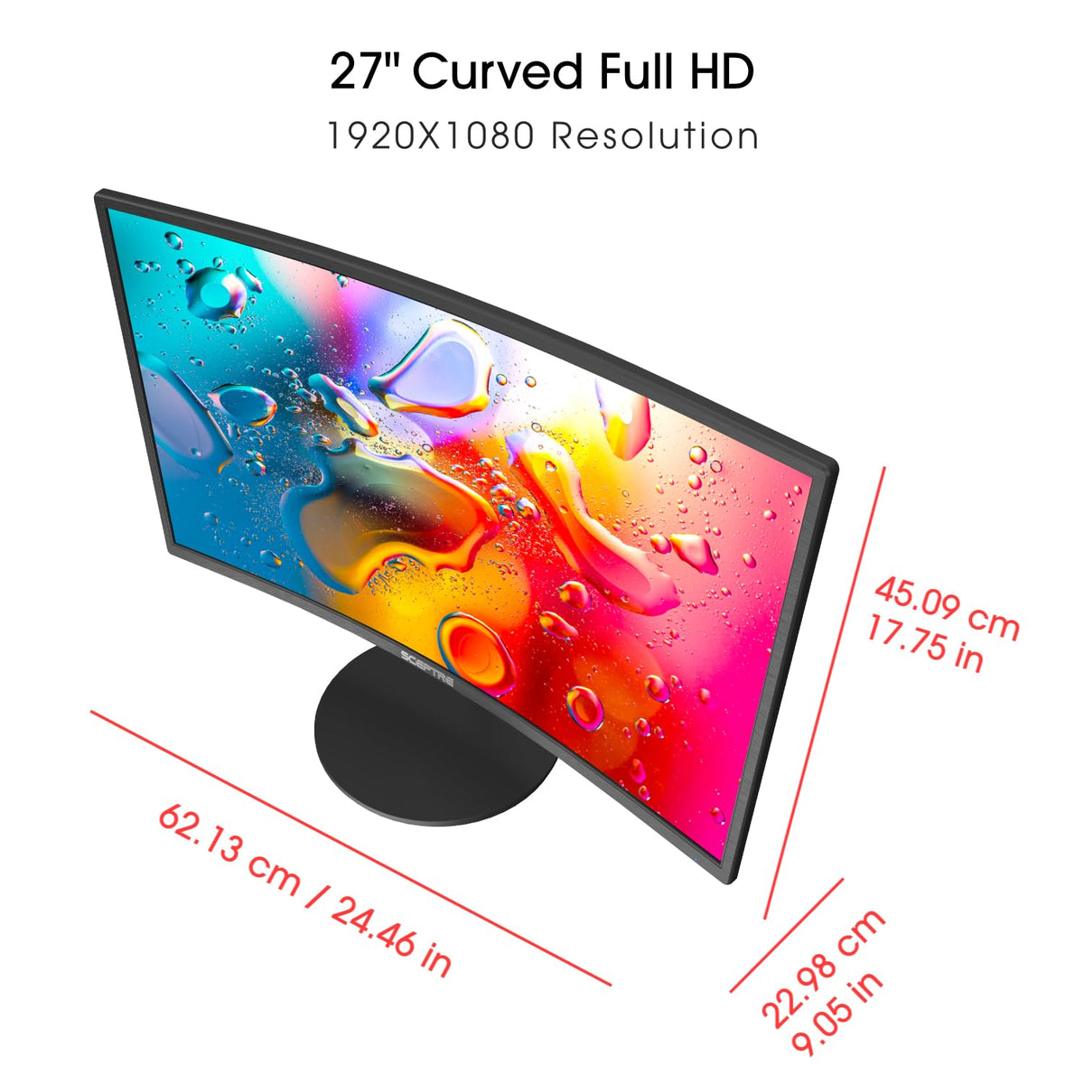 Sceptre Curved 27-inch Prime Monitor up to 100Hz 1080p, HDMI x2, VGA, 99% sRGB, Built-in Speakers, R1500, Machine Black 2025 (C275W-1920RN Series)