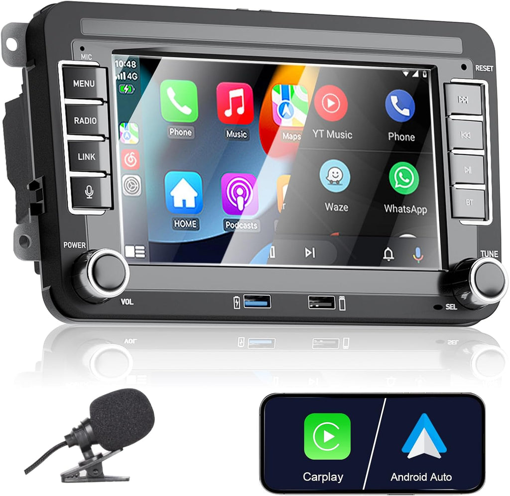 Upgrade Liulbobu Wireless Carplay Car Radio for VW Passat Golf 5 6 Polo MK5 T5 Skoda Jetta Caddy EOS Touran Android Auto, 7 inch Bluetooth Double din Car Stereo for/FM/AM/USB/RDS/High Power