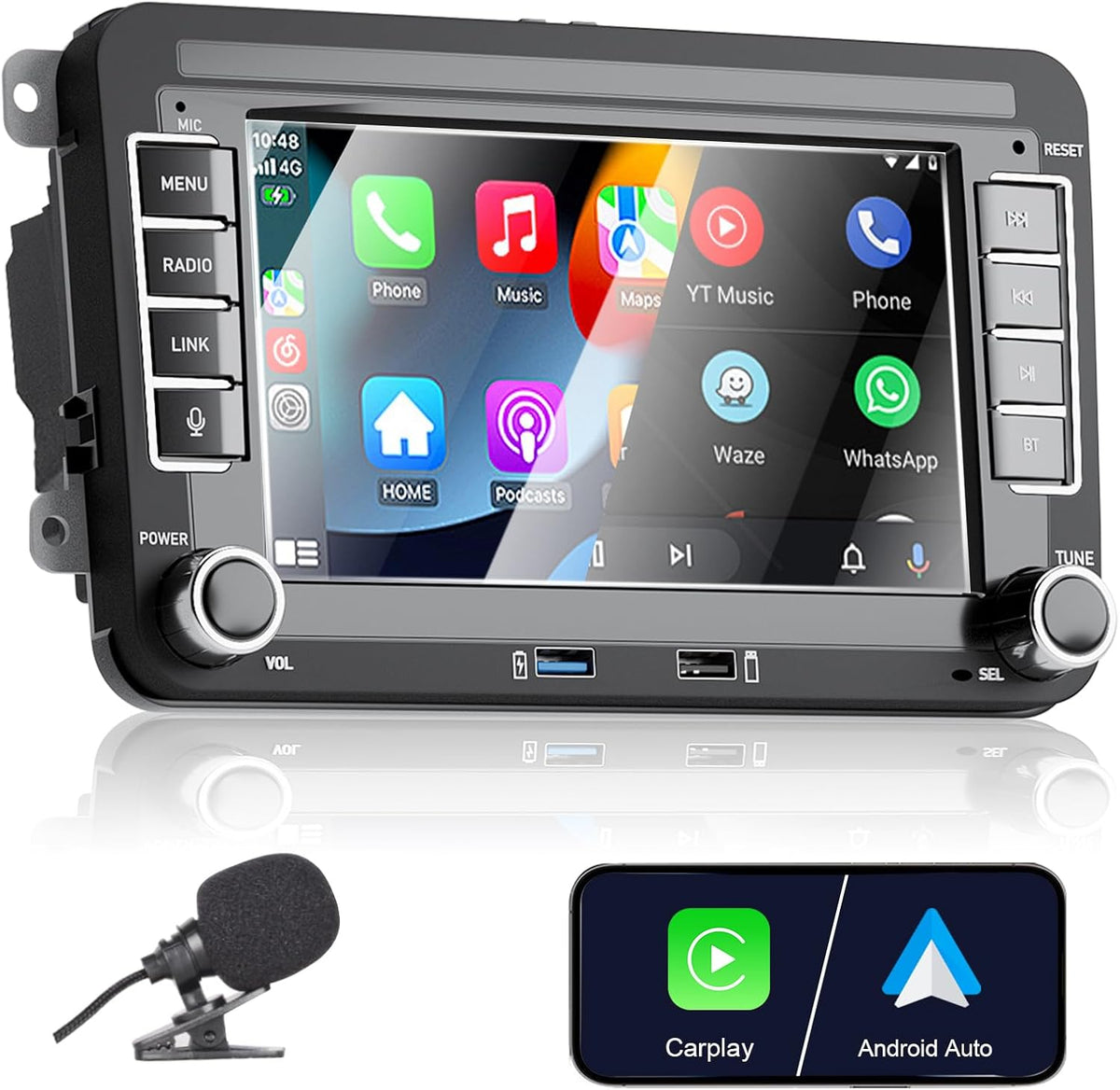 Upgrade Liulbobu Wireless Carplay Car Radio for VW Passat Golf 5 6 Polo MK5 T5 Skoda Jetta Caddy EOS Touran Android Auto, 7 inch Bluetooth Double din Car Stereo for/FM/AM/USB/RDS/High Power