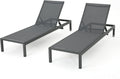 Christopher Knight Home Cape Coral Outdoor Aluminum Chaise Lounges with Mesh Seat, 2-Pcs Set, Grey / Dark Grey