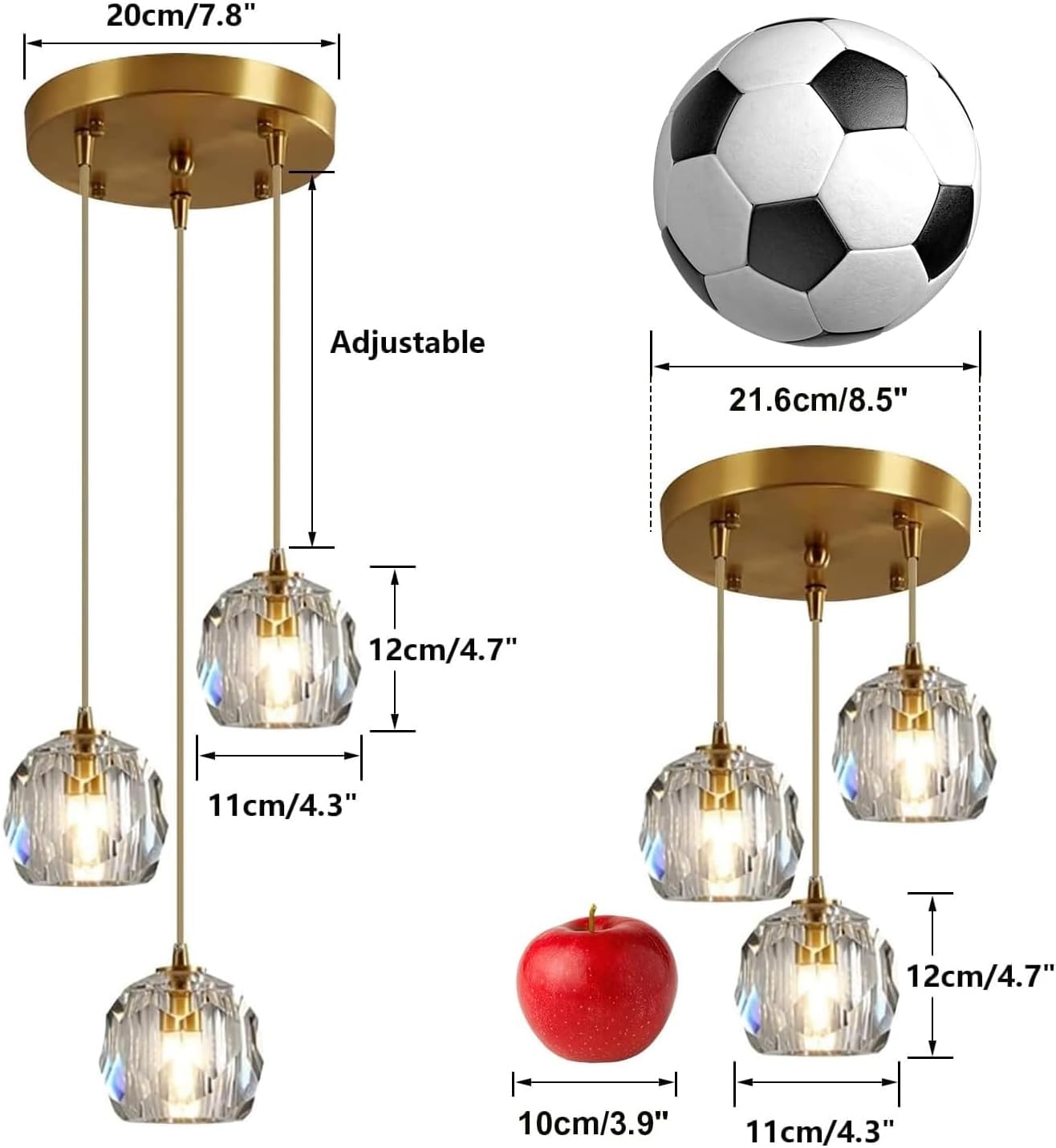 3-Light Cluster Pendant Lighting Crystal Chandelier Gold Hanging Pendant Light Fixture Mid Century Modern Multi Light Pendant Lighting for Dining Room Kitchen Island Bedroom