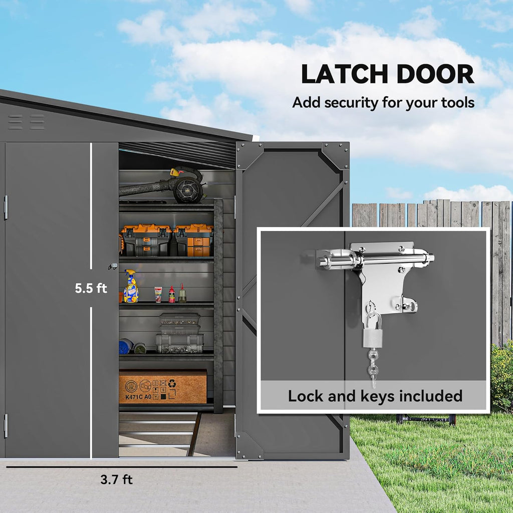Outsunny 4.6' x 9' Steel Outdoor Storage Shed, Waterproof Lean to Shed, Metal Garden Tool House with Foundation Kit, Lockable Doors, Gloves and 2 Air Vents for Backyard, Patio, Lawn, Dark Gray
