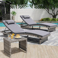 Long Reclining Chair Lounge Set (Set of 3), Modern Outdoor Patio Furniture with Adjustable Backrest & Side Table, Durable PE Wicker, Weather-Resistant Cushions, Grey