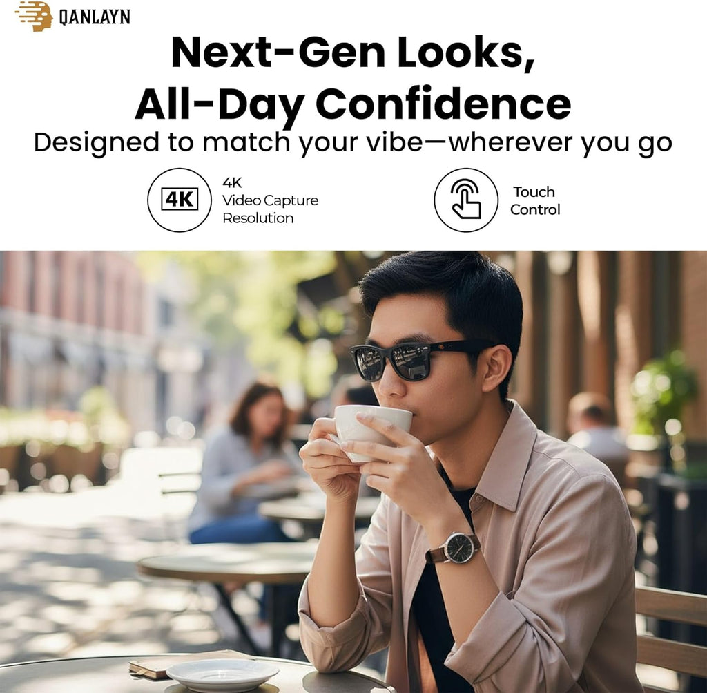Smart Camera Glasses for Hands-Free Video & Travel Translation, 8MP HD POV Recording, AI Voice Control,Waterproof, photochromic Lenses