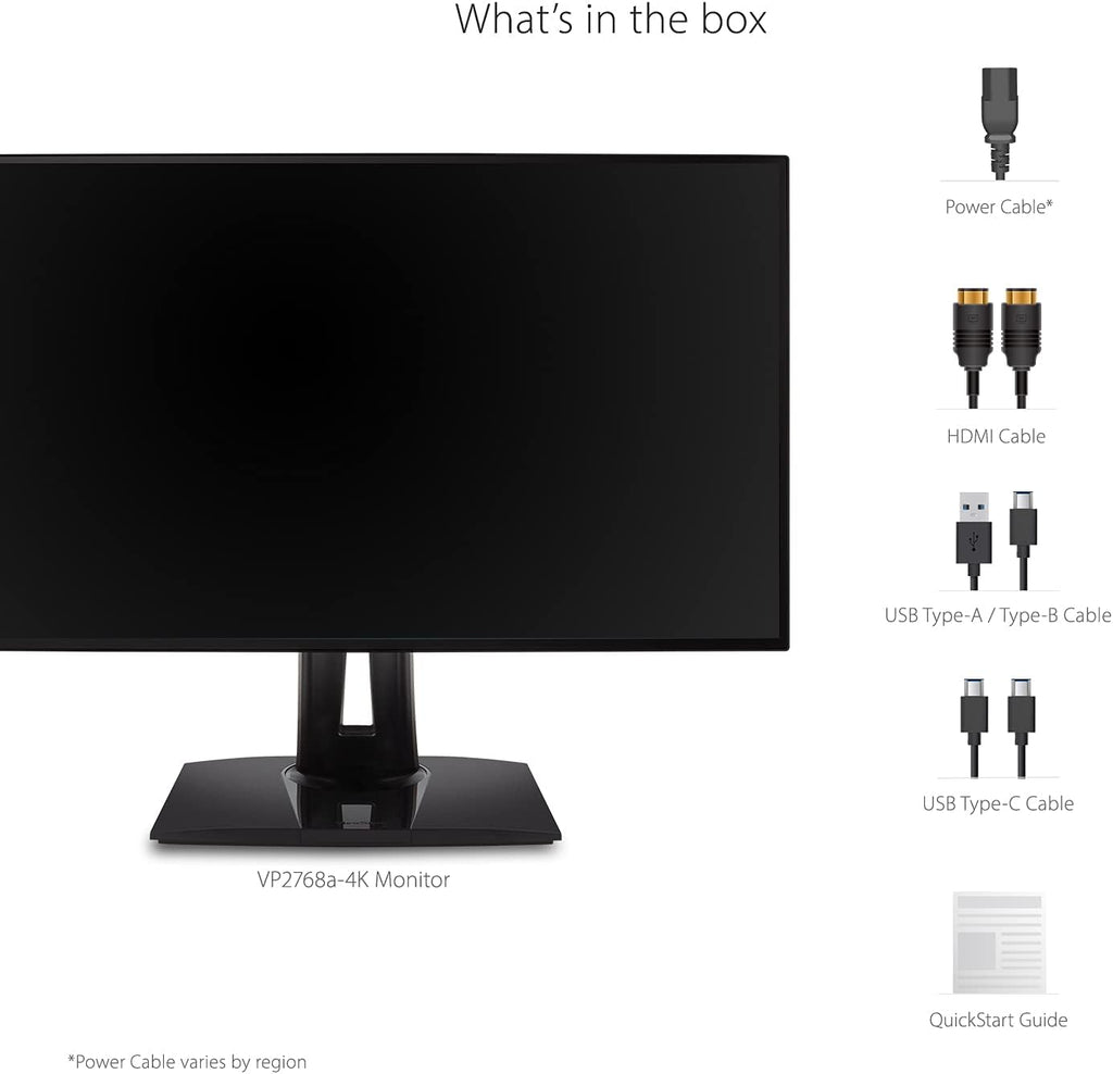 ViewSonic VP2768A-4K 27 Inch 4K ColorPro Monitor, IPS Display with 100% sRGB and Pantone Validated for Professional Photo Editing, Advanced Ergonomics, 90W USB-C, RJ45, HDR10, HDMI, and DisplayPort