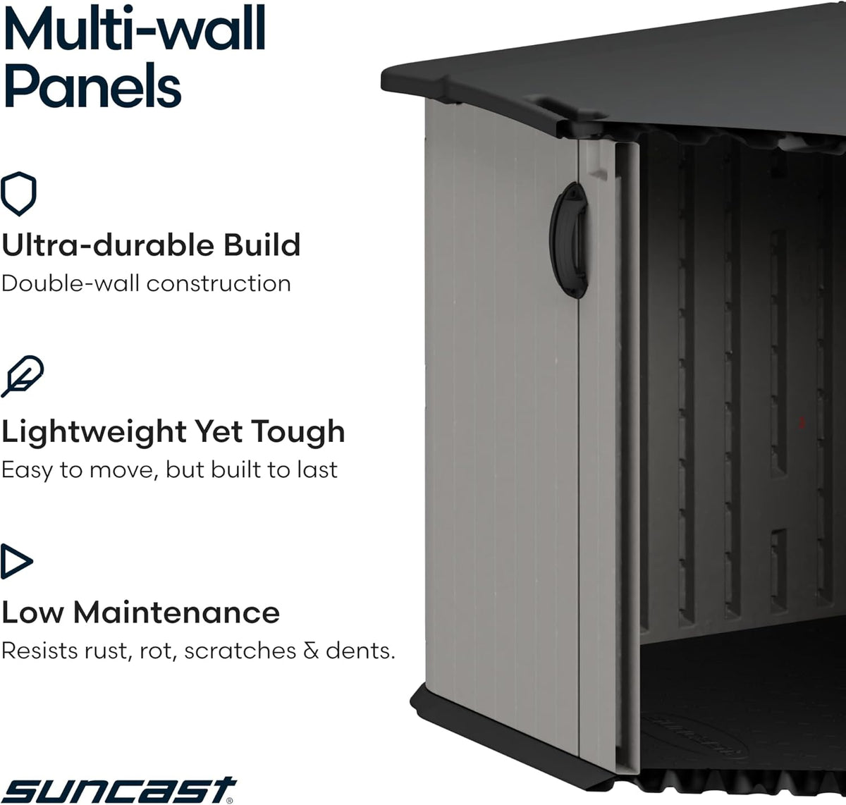 Suncast 138 Cu Ft Horizontal Outdoor Storage Shed, 57.5"x79.75"x52" Glidetop Outdoor Shed with Sliding Lid, Resin Storage Sheds with Floor for Bikes, Motorcycles, & Lawn Mower, Made in The USA