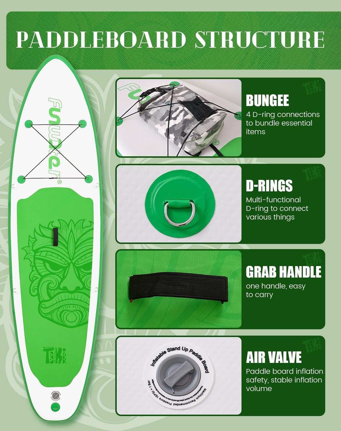 FunWater 8'/10'/10'6"/11'6" Inflatable Stand Up Paddle Board with Premium SUP Paddleboard Accessories, Wide Stable Anti-Slip EVA Deck,Paddle Boards for Adults & Youth of All Skill Levels