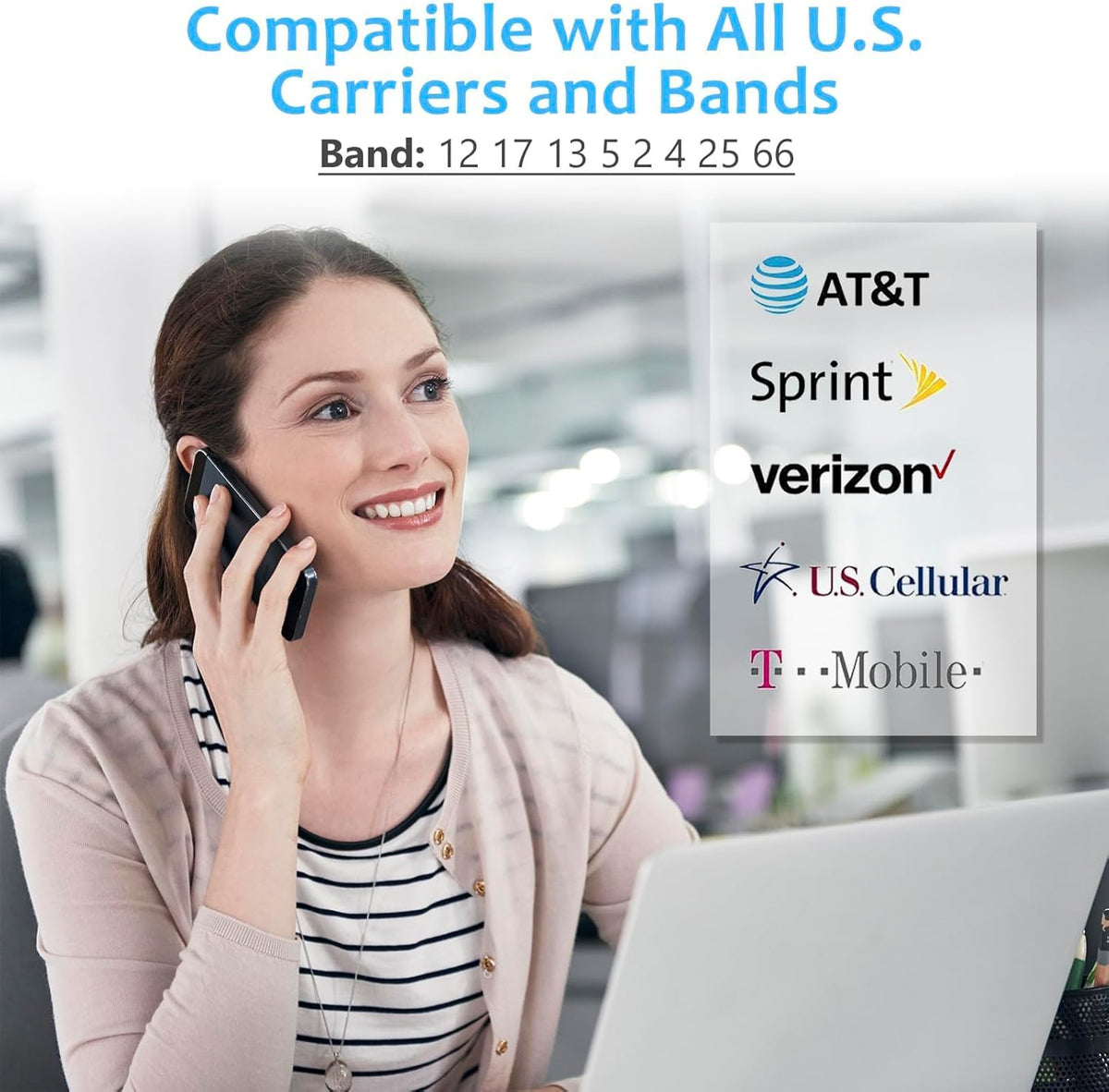 Cell Phone Booster for Home & Office,Up to 2000 sq ft,Cell Phone Signal Booster with Band 66/25/2/4/5/12/13/17,Boost 5G 4G Data for All U.S. Carriers FCC Approved Cell Booster (Dark Black)