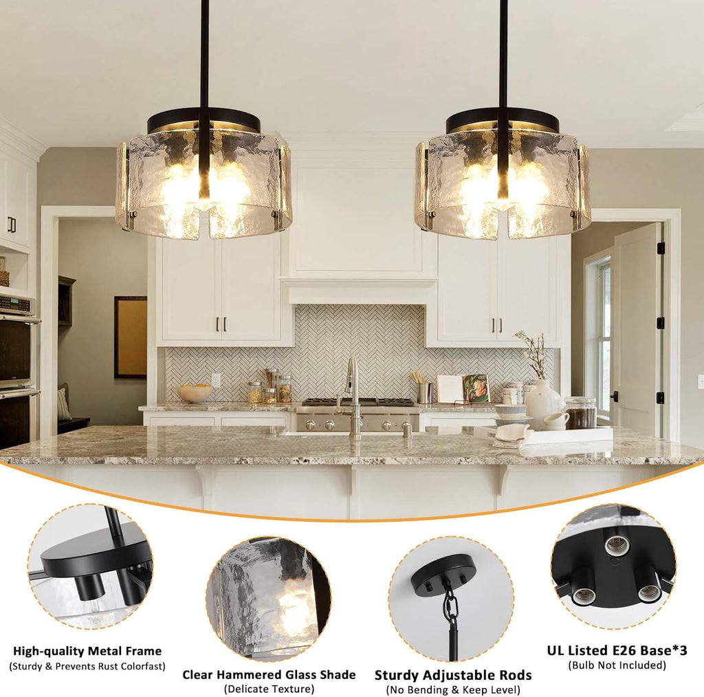 Black Chandeliers for Dining Room Light Fixture, Foyer Lighting Fixtures Pendant Lights Kitchen Island, Adjustable Glass Modern Farmhouse Chandelier for Entryway, Bedroom, Bathroom, Foyer, Living Room