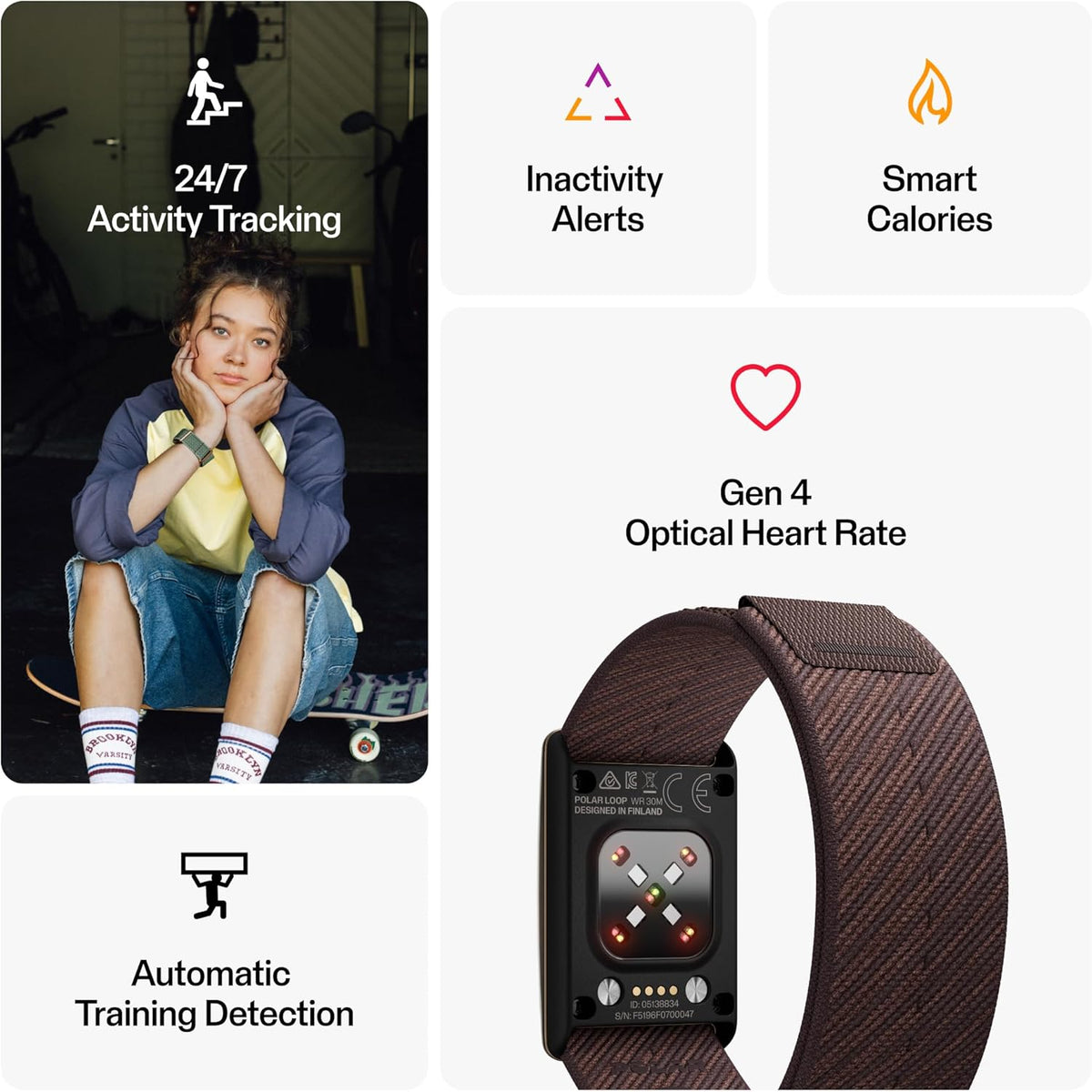 Polar Loop – Smart Screen-Free Wearable Health & Fitness Band with 24/7 Heart Rate, Sleep & Activity Tracking, Automatic Training Detection, No Subscription, 8-Day Battery.