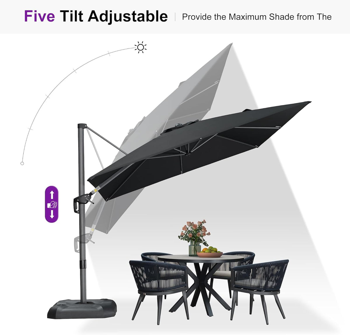 PURPLE LEAF 9 Feet Square Cantilever Umbrella Patio Umbrella with Base Outdoor Umbrella Aluminum Offset with 360-degree Rotation for Garden Deck Pool Patio Black