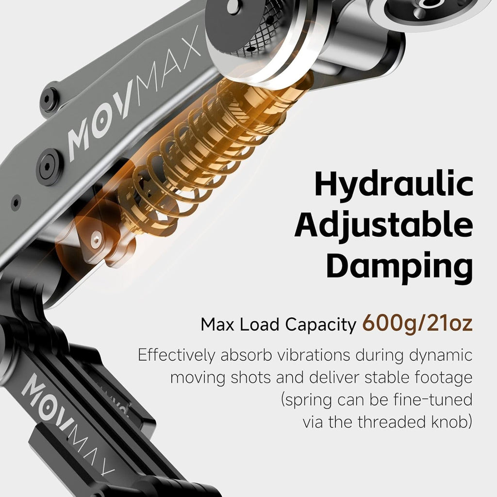 MOVMAX Blade Arm Solar Electronic Suction Cup Mount, Shock Absorber Arm Car Mount for DJI Pocket 4/3, GoPro Hero 13, 360 Action Cameras with Auto Pressure Detection & LCD Display, Pocket 3 Accessories