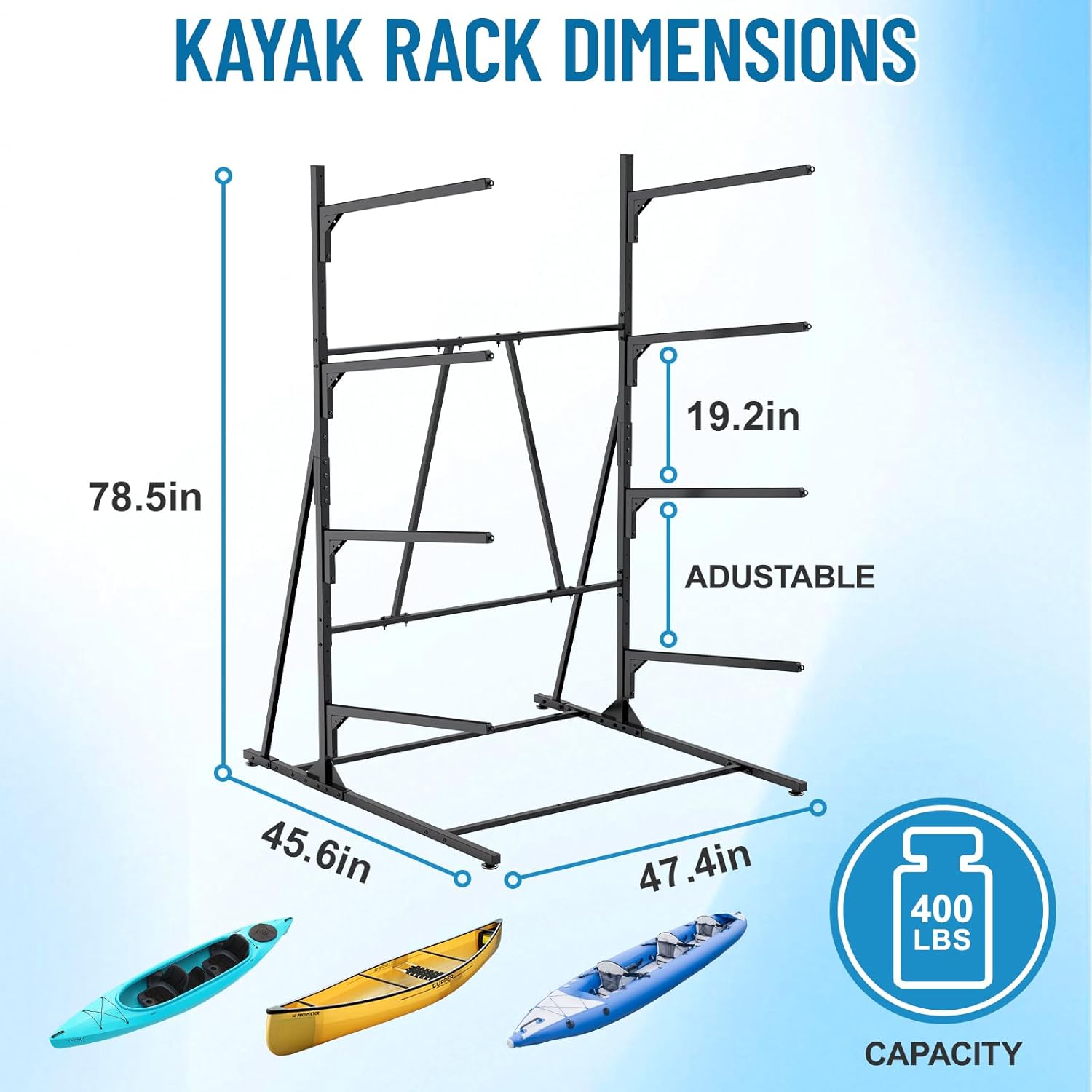 Kayak Storage Rack, Heavy Duty Freestanding Kayak Rack for Garage and Outdoor Storage, Kayak Stand Adjustable for Kayak, Canoe, Surfboard and Paddle Board, 4-Layer