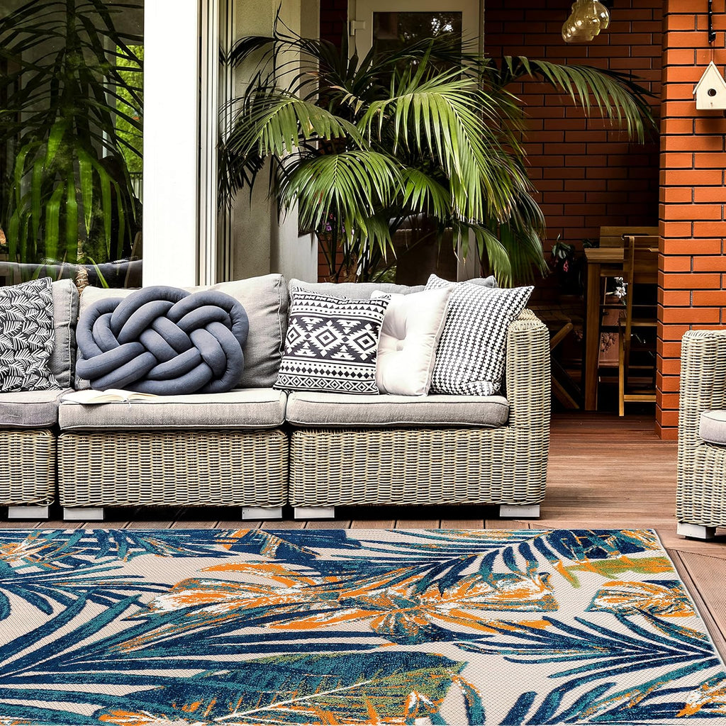 Rugshop Tropical Floral Leaves Indoor/Outdoor Area Rug Durable Polypropylene, Non-Shedding, Easy to Clean, Perfect for Patio, Backyard, Deck and Outdoor Lounge High Traffic Areas, 10' x 14'