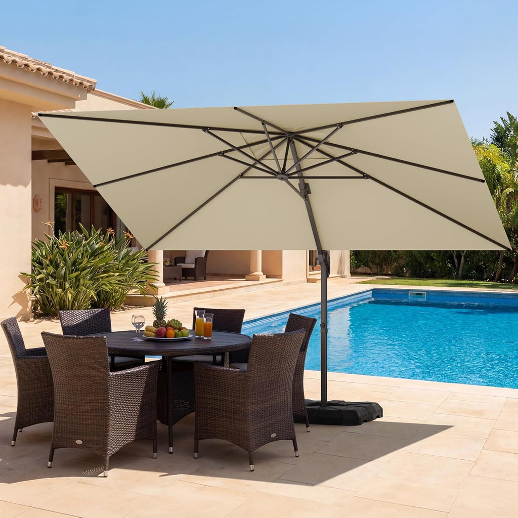 HASLE OUTFITTERS 9x12 FT Patio Cantilever Umbrella with Base, Outdoor Offset Large Rectangular Heavy Duty Umbrellas with 360° Rotation for Pool Garden Deck .Beige