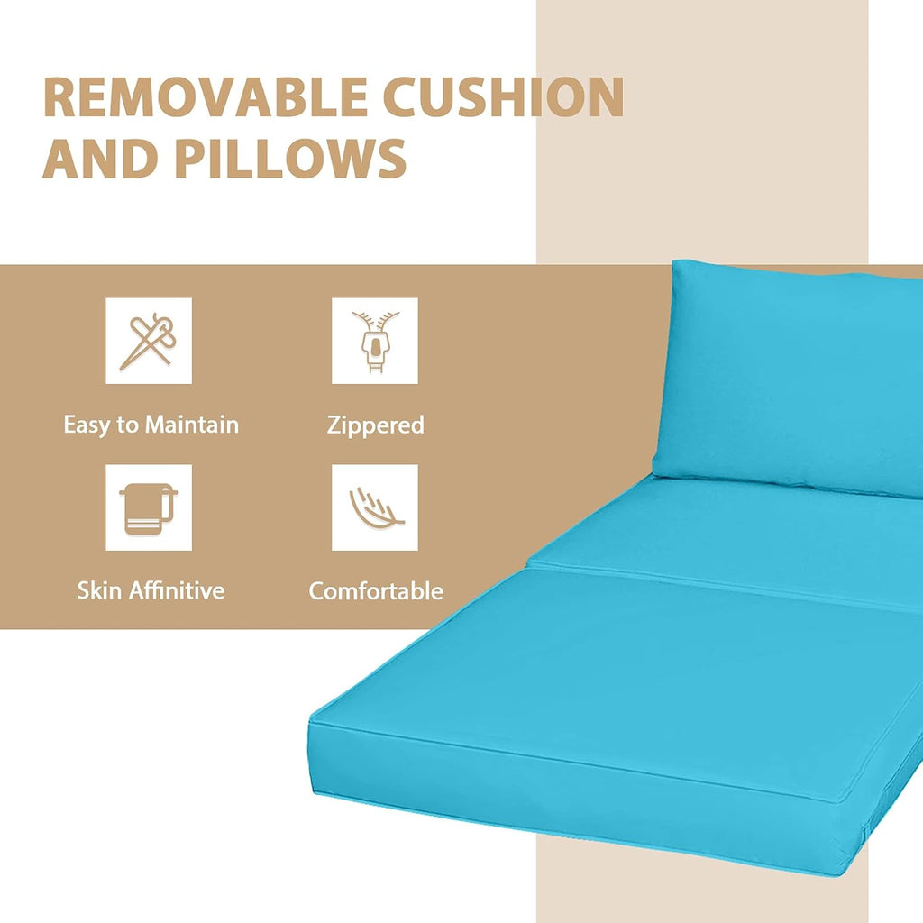 Tangkula 5 Piece Wicker Lounge Chair Set, with Tempered Glass Coffee Table, Outdoor Conversation Sets w/Washable Zippered Cushions, Includes 2 Armless Sofas, 2 Ottomans and 1 Side Table (Turquoise)