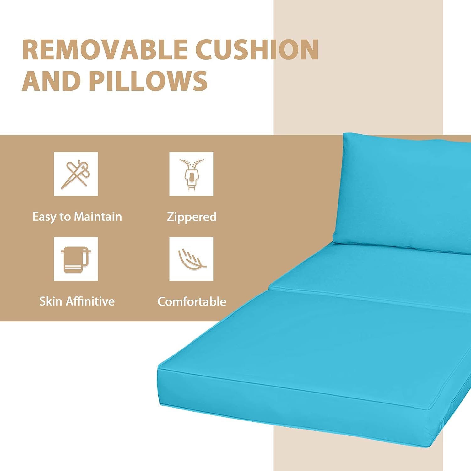 Tangkula 5 Piece Wicker Lounge Chair Set, with Tempered Glass Coffee Table, Outdoor Conversation Sets w/Washable Zippered Cushions, Includes 2 Armless Sofas, 2 Ottomans and 1 Side Table (Turquoise)