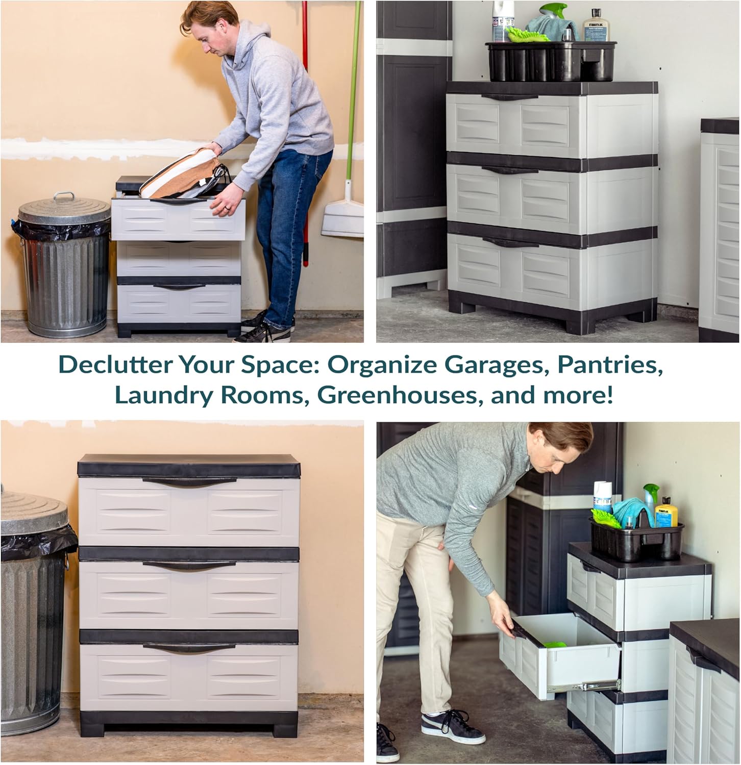 Sunnydaze 29.5" H 3-Tier Storage Cabinet with Drawers - Resin Storage Drawers Organizer - for Garage, Office, Home, Laundry Room - Gray w/Charcoal Trim