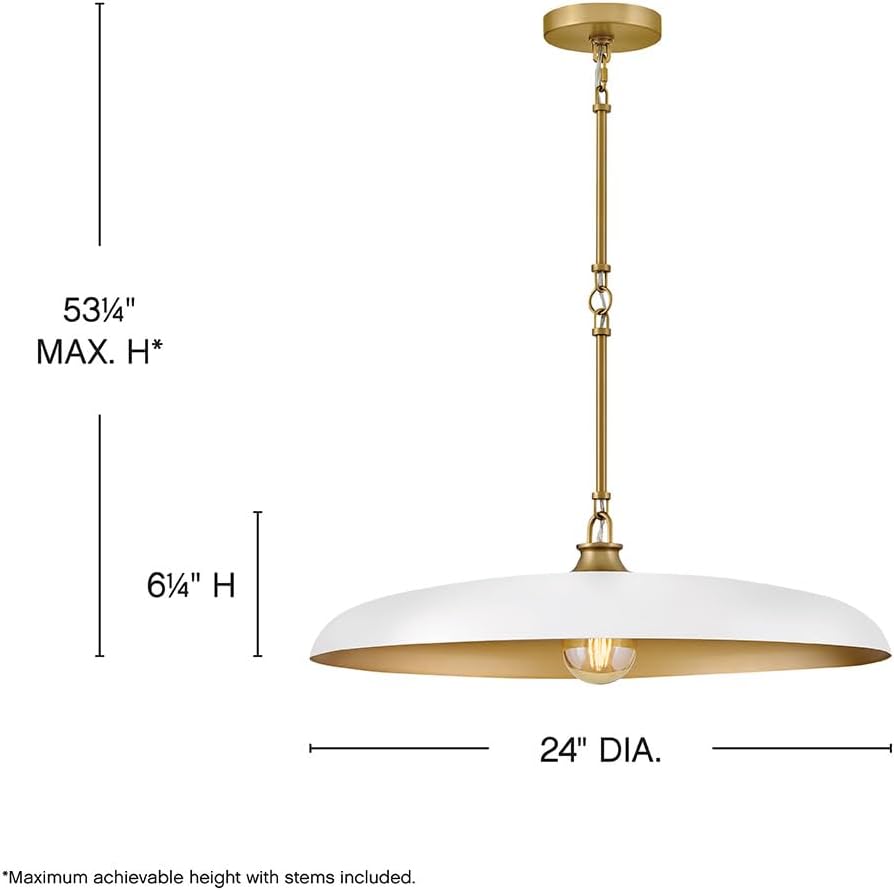 Hinkley Sadie 24" Dome Chandelier, Two Tone Saucer Shade, Transitional Pendant, Adjustable Height for Dining Room or Kitchen, Chalk White with Lacquered Brass Accents