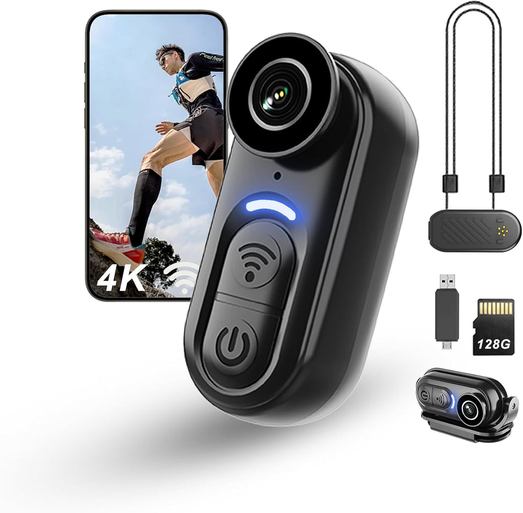 4K Mini Body Action Cameras POV Cam, 64GB Sports Camera with Audio Video Recording, WiFi Magnetic Wearable IPX5 Waterproof Thumb Cams with Stabilization for Motorcycle Vlogging Cycling Hiking Working