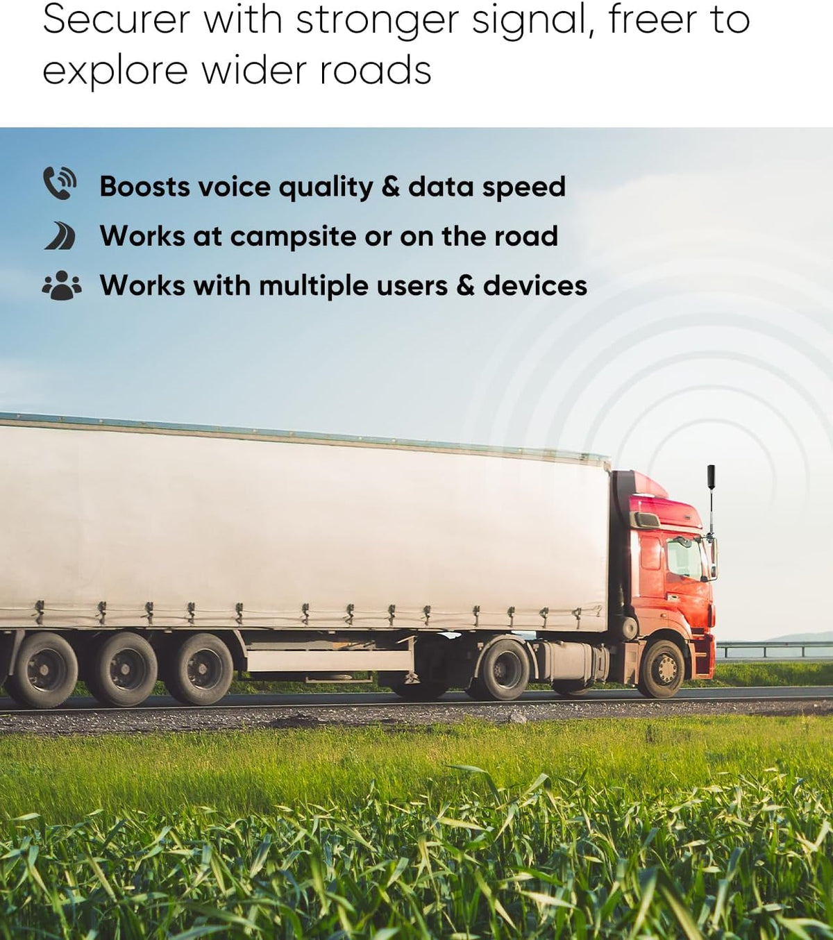 Cell Phone Booster for Truck RV Vehicle, Cell Phone Signal Booster Compatible with All U.S. Carriers AT&T, Verizon, T-Mobile & More, Boosts 5G/4G LTE/3G Signal for Band 4/12/13/17/5/2/25