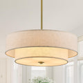 Gold Modern Chandelier 18'' Drum Chandeliers with 2-Layer Fabric Shade 4-Light Linen Pendant Light Fixture for Dining Room Bedroom Kitchen Hallway Foyer