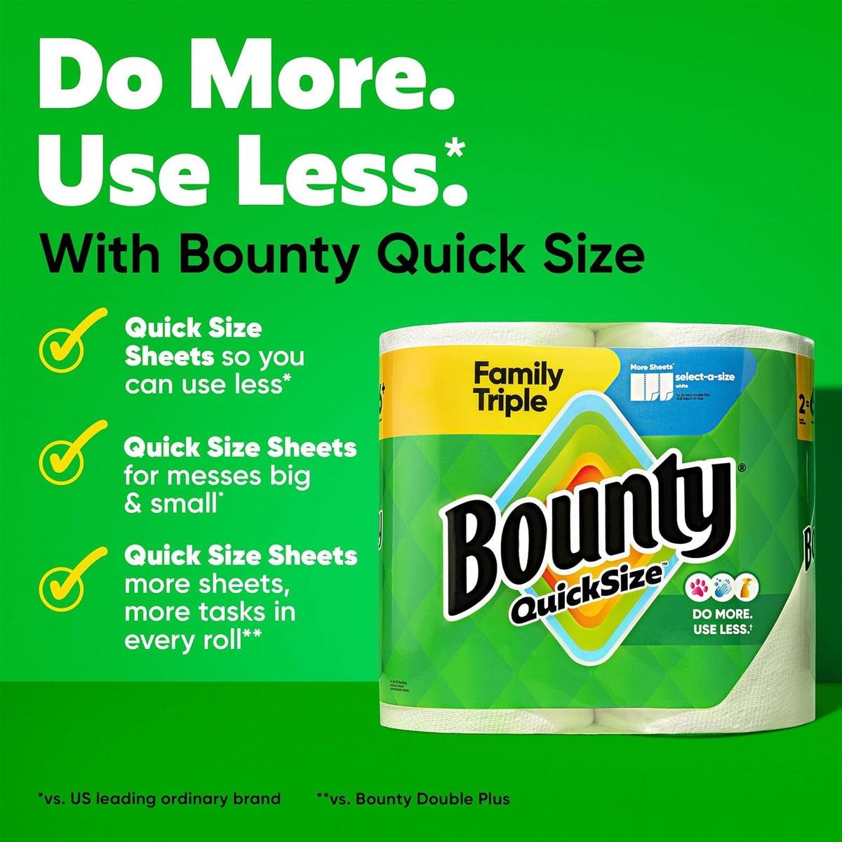 Bounty Quick-Size Paper Towels, White, 12 Family Triple = 40 Regular Rolls