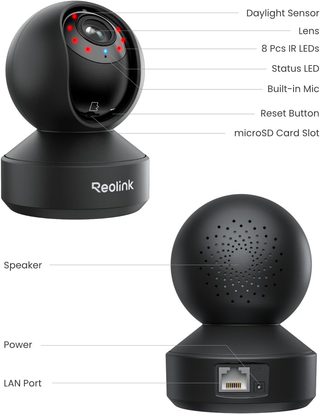 REOLINK Smart 4K UHD Pan & Tilt Dual-Band Wi-Fi 6 Indoor Security Camera with 3X Optical Zoom, Auto-Tracking, People/Pet Detection, Crying Sound Detection, Privacy Mode, Bluetooth Setup, E1 Zoom-Black