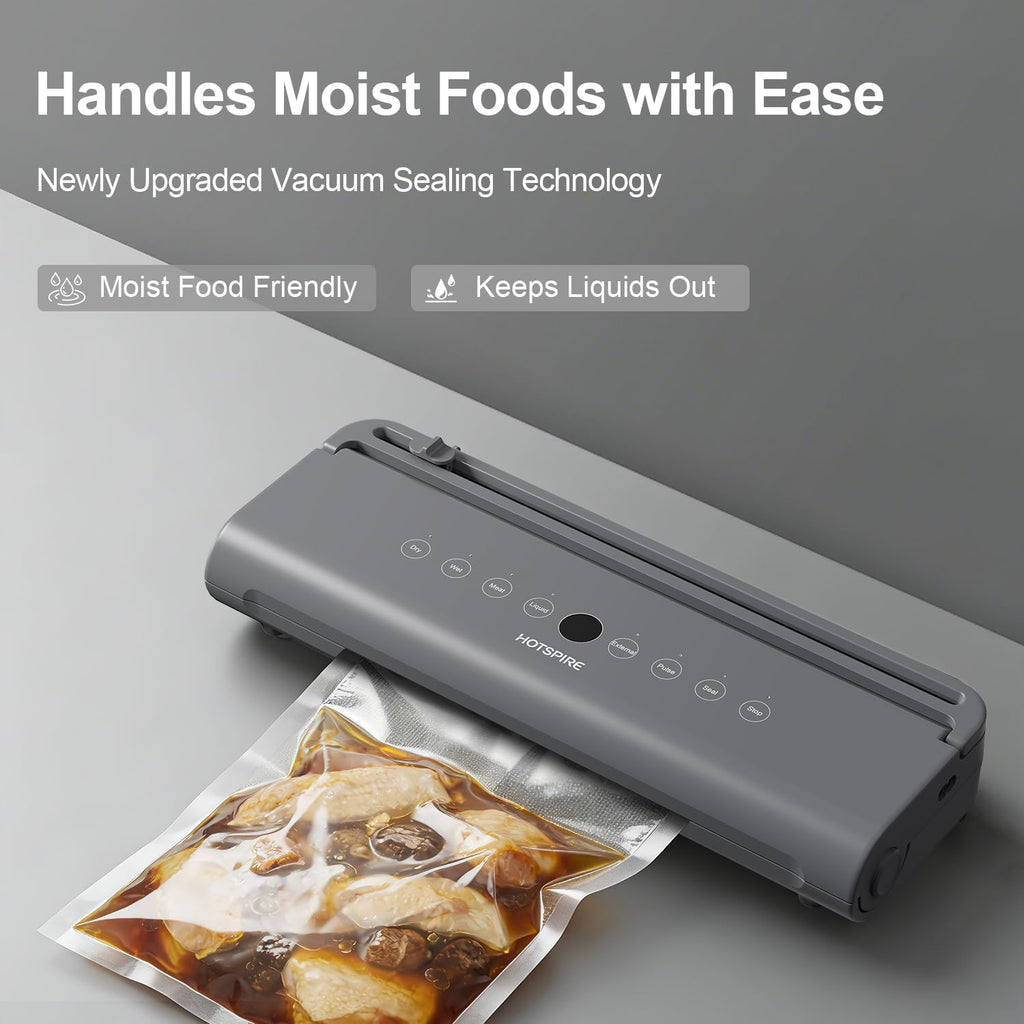 Food Vacuum Sealer Machine, Powerful & Continuous Vacuum Sealing for Kitchen Storage & Meal Prep, Wet & Dry Food Sealing, Detachable Upper & Lower Design for Easy Cleaning, Includes 50 Bags