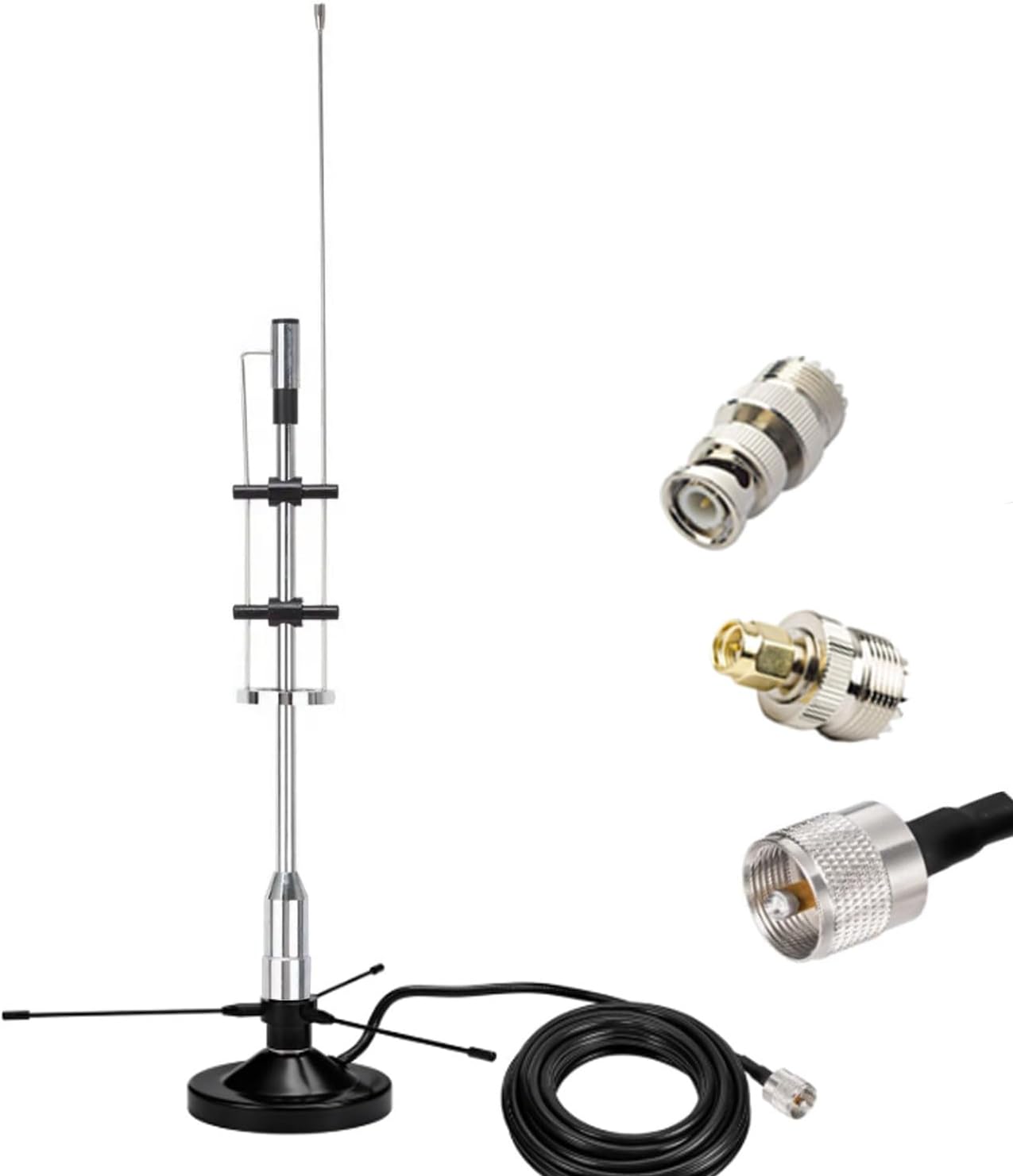 2m 70cm GMRS Antenna, Outdoor Indoor Desktop Police Scanner Antenna for House, 25-3000Mhz VHF UHF FM CB GMRS ADSB for SDR/Air FM Receiver/ADSB Flightaware,16.4ft Cable BNC SMA SO239 Magnetic Base