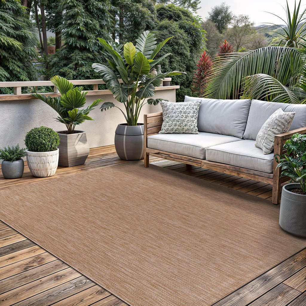 Washable Indoor Outdoor Rug 10x14 Weather Resistant Area Rugs Modern Solid Jute Rug for Porch Deck Balcony Backyard Patio Outside Carpet (10 X 14 Jute Beige)