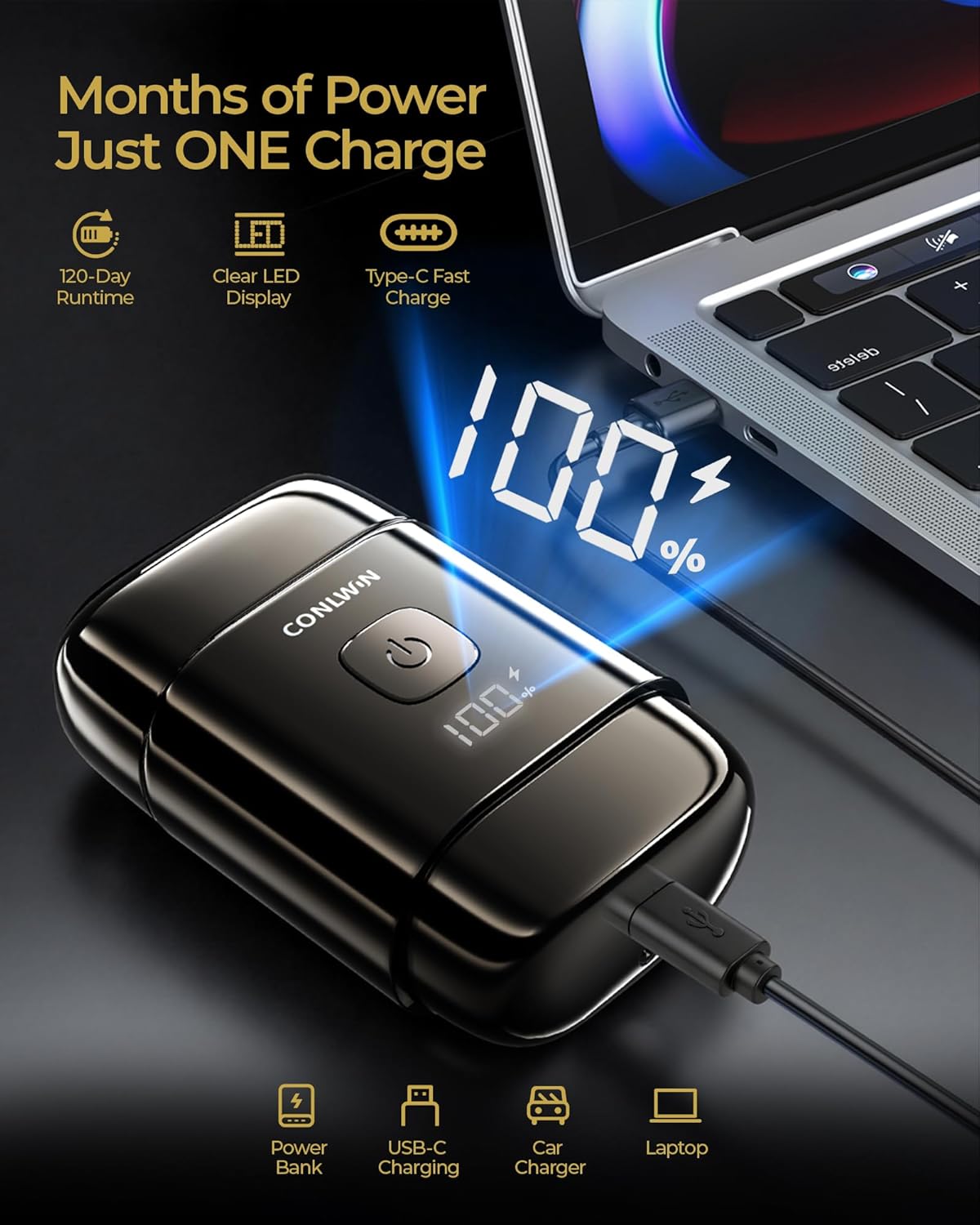 Electric Foil Shavers for Men, Self-Clean Mini Electric Razor with 3D Floating Blade, 2-Way Magnetic Cap Travel Shaver, USB-C Fast Charge, Waterproof Wet/Dry for Face Beard Neck, Model FK-712B