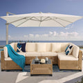 KIGOTY 7-Piece Patio Furniture Set, All-Weather PE Rattan Outdoor Sectional Sofa, Modular Wicker Conversation Set with Thick Cushions & Easy-Clean Coffee Table（Yellow/White）