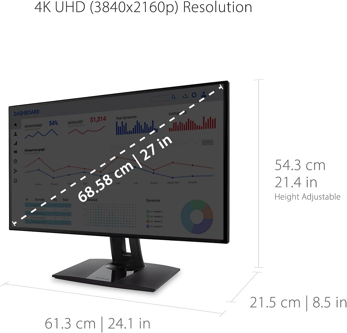 ViewSonic VP2768A-4K 27 Inch 4K ColorPro Monitor, IPS Display with 100% sRGB and Pantone Validated for Professional Photo Editing, Advanced Ergonomics, 90W USB-C, RJ45, HDR10, HDMI, and DisplayPort